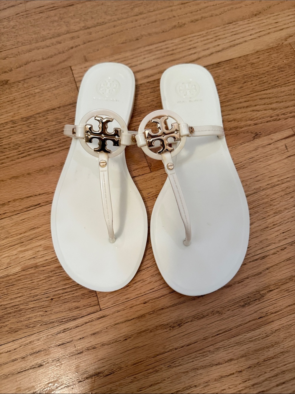 Tory Burch White Jelly Thong Sandals with Gold Logo